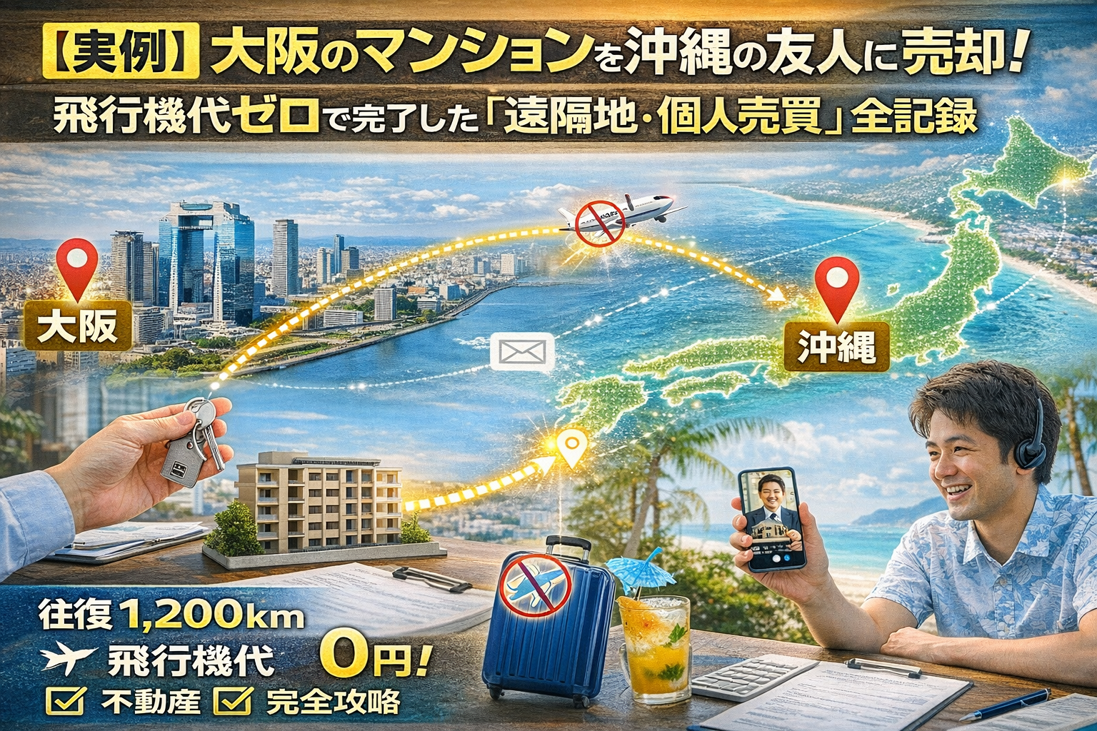 【実例】大阪のマンションを沖縄の友人に売却！飛行機代ゼロで完了した「遠隔地・個人売買」の全記録