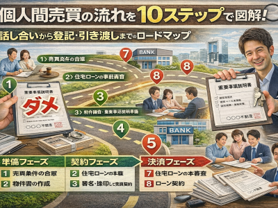 個人間売買の流れを10ステップで図解！話し合いから登記・引き渡しまでのロードマップ