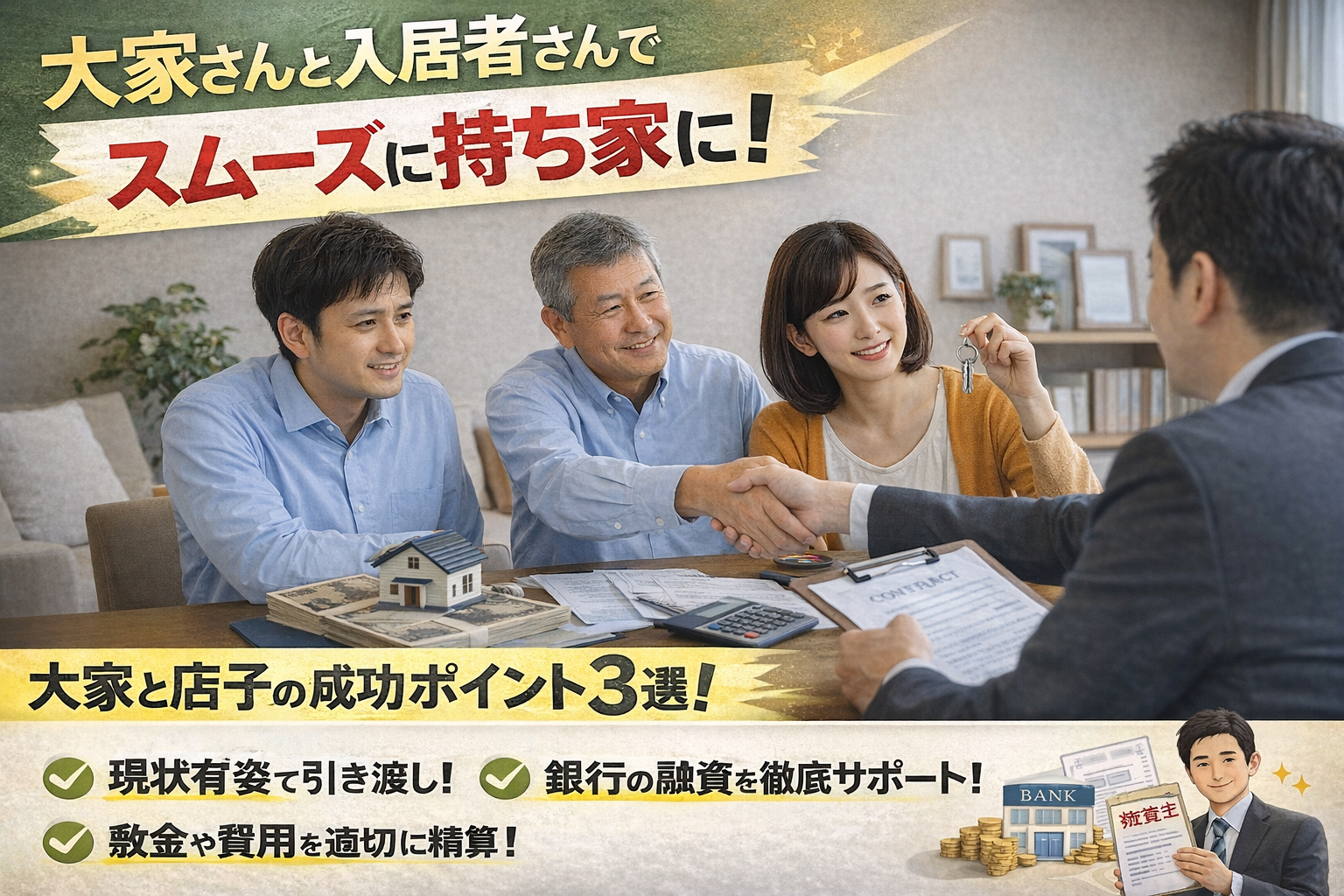 賃貸の人にそのまま売りたい！「大家と店子（借主）」の個人売買・直接売買のコツ