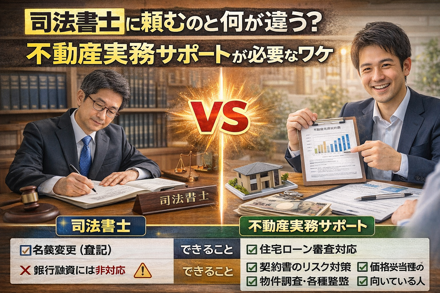 司法書士に頼むのと何が違う？不動産実務サポートが必要なワケ